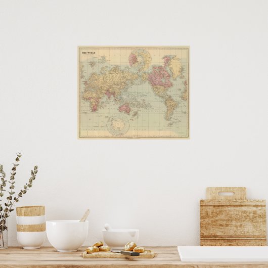 Wereld Mercator-projectie Poster (Keuken)