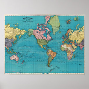 Wereld, Mercator-projectie Poster