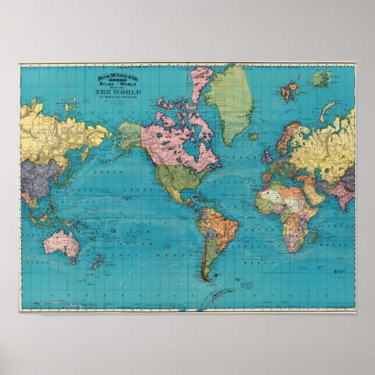 Wereld, Mercator-projectie Poster (Voorkant)