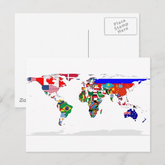 wereld met vlag briefkaart (Voorkant / Achterkant)