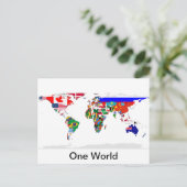 wereld met vlag één briefkaart (Staand voorkant)