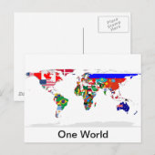 wereld met vlag één briefkaart (Voorkant / Achterkant)