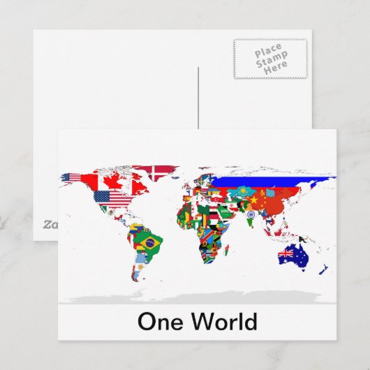 wereld met vlag één briefkaart (Voorkant / Achterkant)