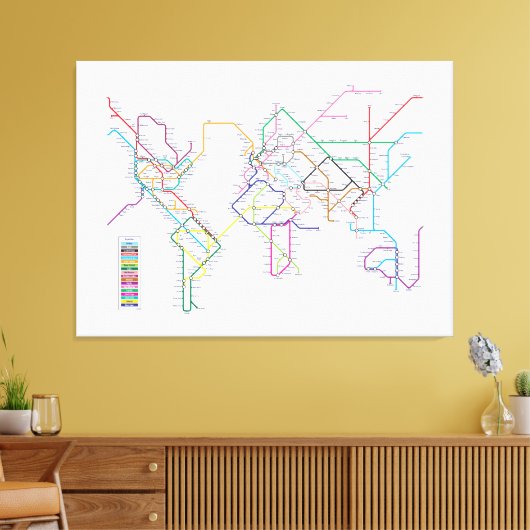 Wereld metrokaart canvas afdruk (Insitu (Woonkamer))