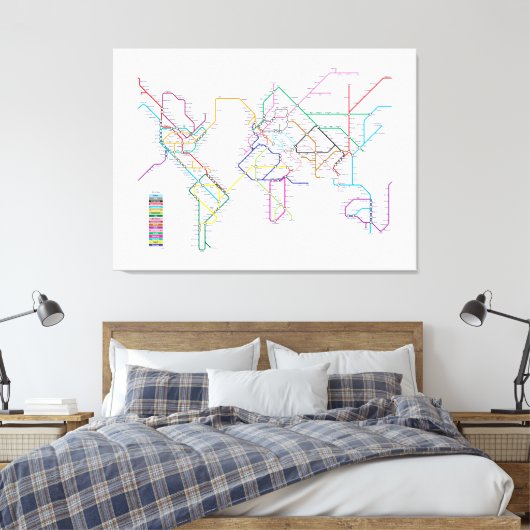Wereld metrokaart canvas afdruk (Insitu (Slaapkamer))