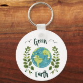 Wereld Milieu - Glimlachende Aarde met Groene Aard Sleutelhanger (Voorkant)