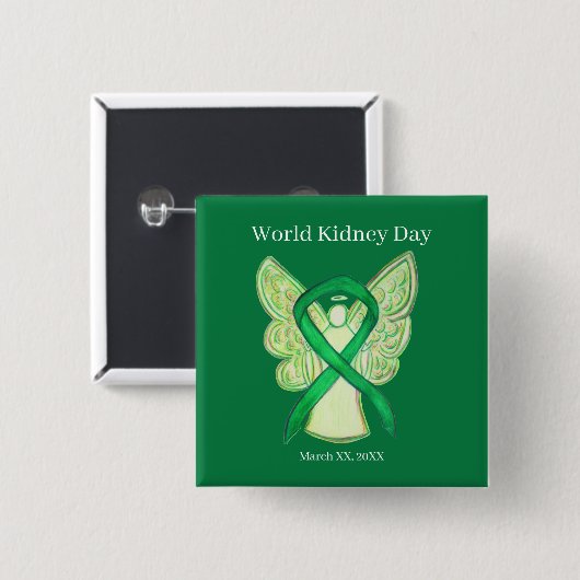 Wereld Nierdag Groen Bewustzijn Lint Button (Voorkant /achterkant)