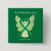 Wereld Nierdag Groen Bewustzijn Lint Button (Voorkant)