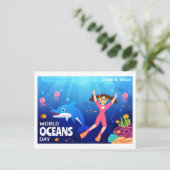 Wereld Oceanen Dag 8 juni Aangepast jaar Briefkaart (Staand voorkant)