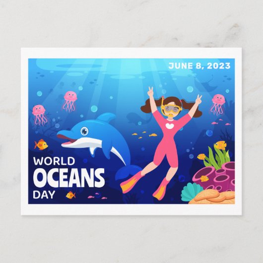 Wereld Oceanen Dag 8 juni Aangepast jaar Briefkaart (Voorkant)