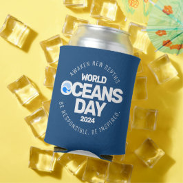 Wereld Oceanen Dag Blauwe Gestileerde Aarde Golven Blikjeskoeler