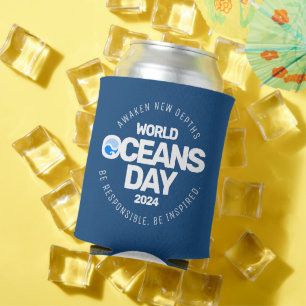 Wereld Oceanen Dag Blauwe Gestileerde Aarde Golven Blikjeskoeler