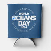 Wereld Oceanen Dag Blauwe Gestileerde Aarde Golven Blikjeskoeler (Voorkant)