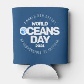 Wereld Oceanen Dag Blauwe Gestileerde Aarde Golven Blikjeskoeler (Achterkant)