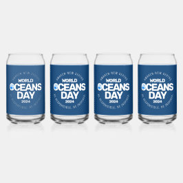 Wereld Oceanen Dag Blauwe Gestileerde Aarde Golven Blikvorm Glas