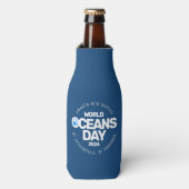 Wereld Oceanen Dag Blauwe Gestileerde Aarde Golven Flesjeskoeler (Fles Voorkant)