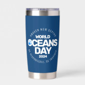 Wereld Oceanen Dag Blauwe Gestileerde Aarde Golven Geïsoleerde Drinkbeker (Achterkant)