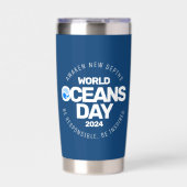 Wereld Oceanen Dag Blauwe Gestileerde Aarde Golven Geïsoleerde Drinkbeker (Voorkant)