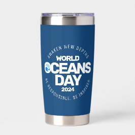 Wereld Oceanen Dag Blauwe Gestileerde Aarde Golven Geïsoleerde Drinkbeker