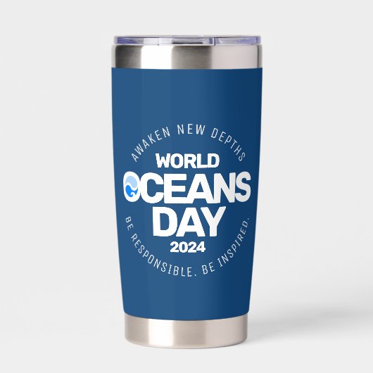 Wereld Oceanen Dag Blauwe Gestileerde Aarde Golven Geïsoleerde Drinkbeker (Voorkant)