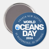 Wereld Oceanen Dag Blauwe Gestileerde Aarde Golven Magneet (Voorkant / Achterkant)