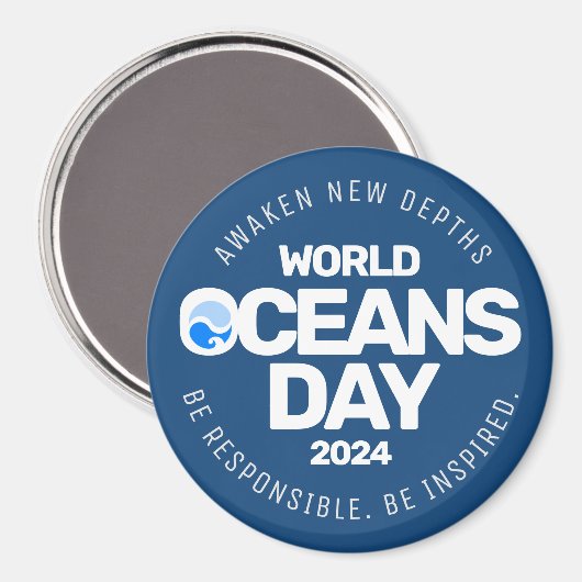 Wereld Oceanen Dag Blauwe Gestileerde Aarde Golven Magneet (Voorkant / Achterkant)