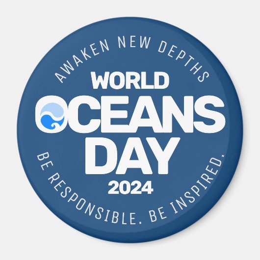 Wereld Oceanen Dag Blauwe Gestileerde Aarde Golven Magneet (Voorkant)