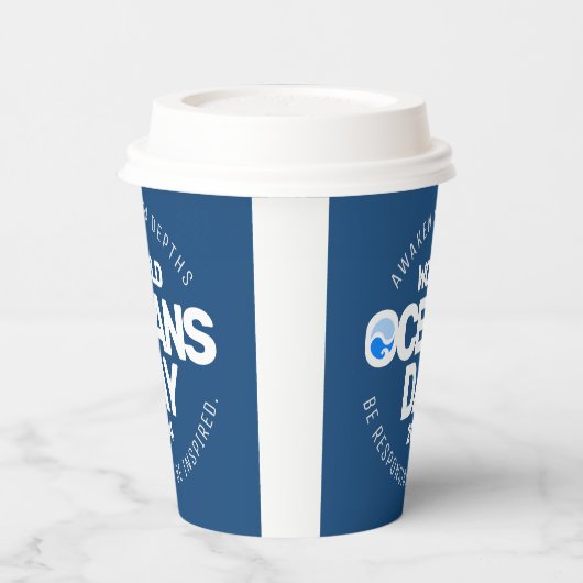 Wereld Oceanen Dag Blauwe Gestileerde Aarde Golven Papieren Bekers (Links)