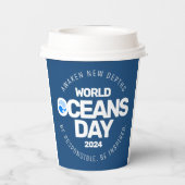 Wereld Oceanen Dag Blauwe Gestileerde Aarde Golven Papieren Bekers (Achterkant)