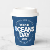 Wereld Oceanen Dag Blauwe Gestileerde Aarde Golven Papieren Bekers (Voorkant)