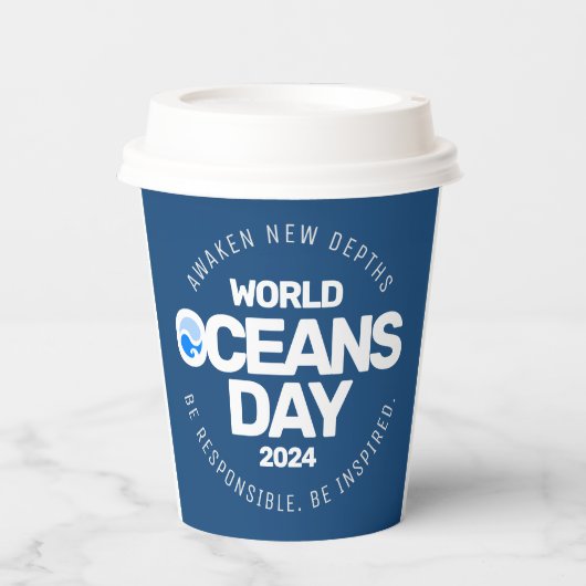 Wereld Oceanen Dag Blauwe Gestileerde Aarde Golven Papieren Bekers (Voorkant)