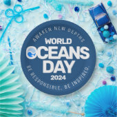 Wereld Oceanen Dag Blauwe Gestileerde Aarde Golven Papieren Bordje (Feest)