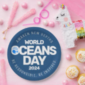 Wereld Oceanen Dag Blauwe Gestileerde Aarde Golven Papieren Bordje (Feest)