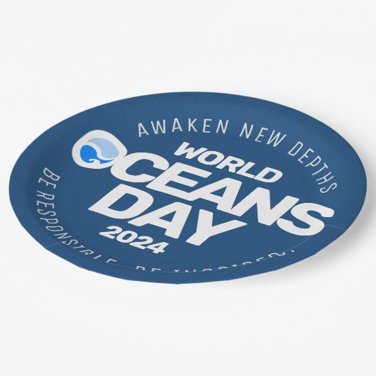 Wereld Oceanen Dag Blauwe Gestileerde Aarde Golven Papieren Bordje (Gekanteld)