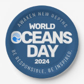 Wereld Oceanen Dag Blauwe Gestileerde Aarde Golven Papieren Bordje (Voorkant)