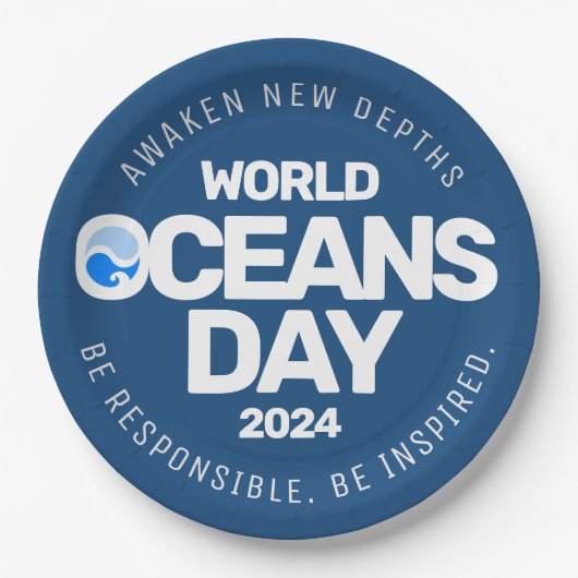 Wereld Oceanen Dag Blauwe Gestileerde Aarde Golven Papieren Bordje (Voorkant)