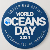 Wereld Oceanen Dag Blauwe Gestileerde Aarde Golven Ronde Button 6,0 Cm (Voorkant)