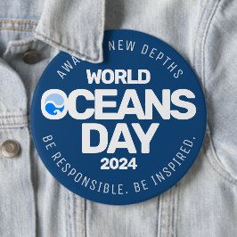 Wereld Oceanen Dag Blauwe Gestileerde Aarde Golven Ronde Button 6,0 Cm