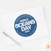 Wereld Oceanen Dag Blauwe Gestileerde Aarde Golven Ronde Sticker (Envelop)