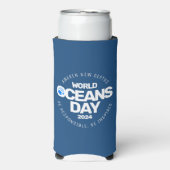 Wereld Oceanen Dag Blauwe Gestileerde Aarde Golven Seltzer Blikjeskoeler (Seltzer Voorkant)
