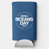 Wereld Oceanen Dag Blauwe Gestileerde Aarde Golven Seltzer Blikjeskoeler (Achterkant)