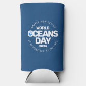 Wereld Oceanen Dag Blauwe Gestileerde Aarde Golven Seltzer Blikjeskoeler (Voorkant)