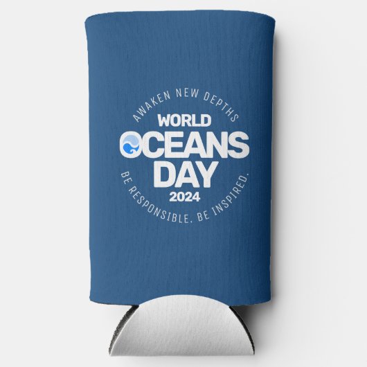 Wereld Oceanen Dag Blauwe Gestileerde Aarde Golven Seltzer Blikjeskoeler (Voorkant)