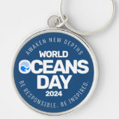 Wereld Oceanen Dag Blauwe Gestileerde Aarde Golven Sleutelhanger (Voorkant)