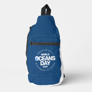 Wereld Oceanen Dag Blauwe Gestileerde Aarde Golven Sling Bag