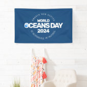 Wereld Oceanen Dag Blauwe Gestileerde Aarde Golven Spandoek (Insitu)