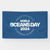 Wereld Oceanen Dag Blauwe Gestileerde Aarde Golven Spandoek (Horizontaal)