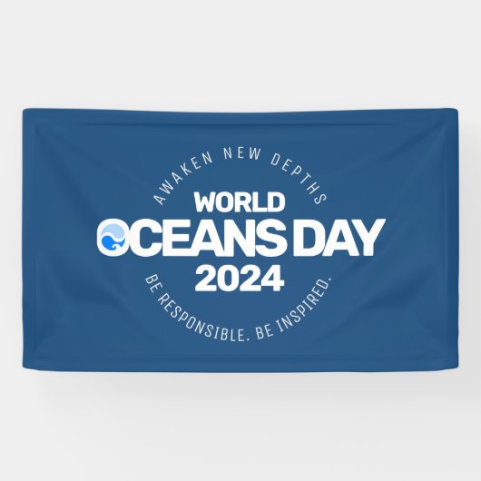 Wereld Oceanen Dag Blauwe Gestileerde Aarde Golven Spandoek (Horizontaal)