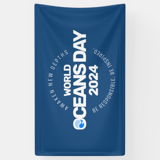 Wereld Oceanen Dag Blauwe Gestileerde Aarde Golven Spandoek (Verticaal)