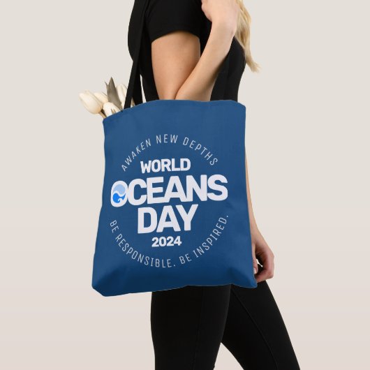 Wereld Oceanen Dag Blauwe Gestileerde Aarde Golven Tote Bag (Dichtbij)